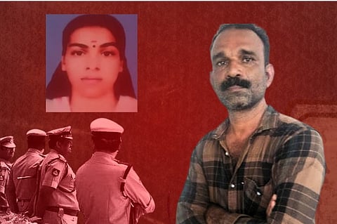 image featuring Reshma on the right side and Baiju Paulose on the left side, along with some police officers in the background.