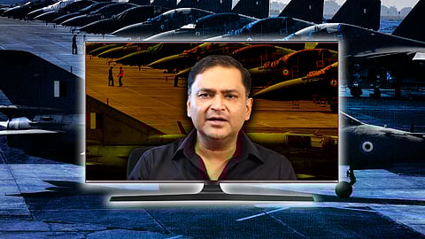 Image of Gaurav Arya placed inside a TV screen with jet planes in the background.