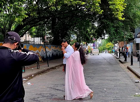 Bengaluru’s Church Street at sunrise is a world of lights, cameras and photo shoots