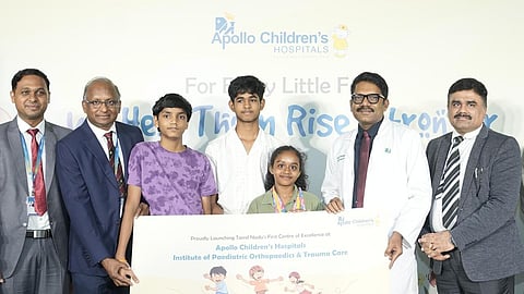 (L to R): Dr Lokesh Sharma, Paediatric Orthopaedic Surgeon, Apollo Children's Hospitals; Dr R Sankar, Senior Consultant, Paediatric Orthopaedic & Spine Surgeon; Dr Ilankumaran Kaliamoorthy, CEO, Apollo Hospitals Chennai Region; Dr Anil BG, Director of Medical Services, Cluster 1, Apollo Hospitals Chennai