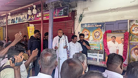 A protest by RTI activist group 10 Rupee Movement in Thoothukkudi