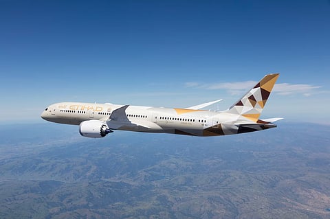 An Etihad aircraft flying on air