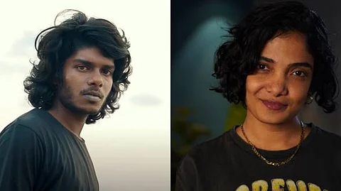 Side-by-side portraits of rapper Vedan and musician Gowry Lekshmy, both facing the camera.
