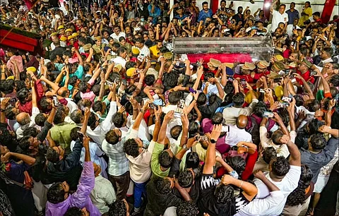 A massive crowd gathers to pay their final respects to VS Achuthanandan
