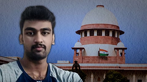 Image of Daswanth's face against the backdrop of the Supreme Court