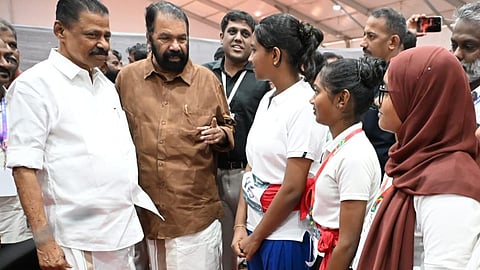 From left: MV Govindan, CPI(M) state secretary, V Sivankutty, Education Minister, and Umesh NSK IAS, the Director of General Education