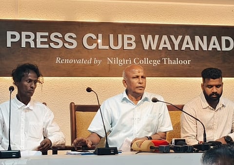 M Geethanandan, State Coordinator of the Adivasi Gothra Maha Sabha speaking at press meet