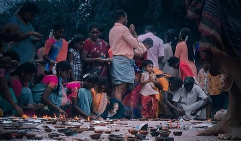 Lighting of lamps at Perumal Malai as part of Karthigai festival