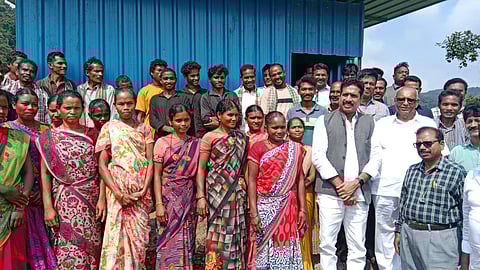 Jatothu Hussain, Member of the National Commission for Scheduled Tribes with tribals in Eluru.