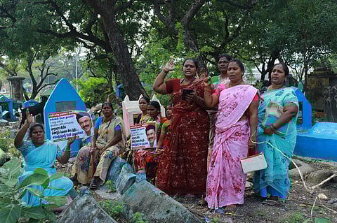 Chennai: Sanitation workers protest at burial ground where fellow worker died by suicide