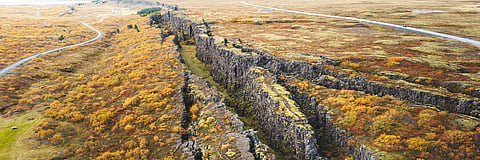 Thingvellir national park, where two tectonic plates meet in Iceland.