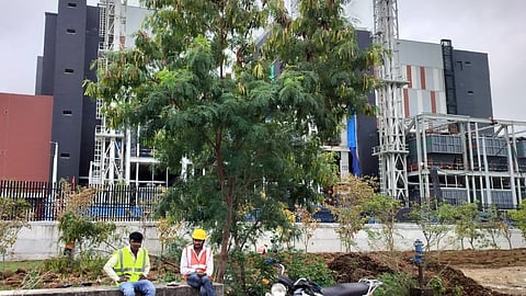 Construction workers at the site of a Microsoft AI data centre in Telangana, a project that has drawn significant public attention amid ongoing community resistance due to land and environmental concerns