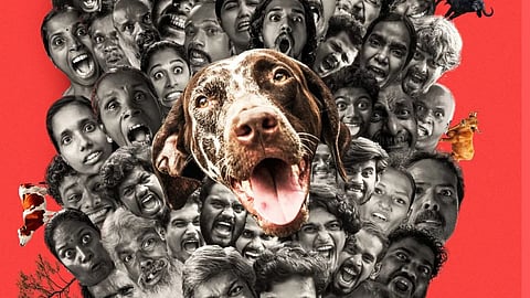 Poster of film with dog's face and character faces