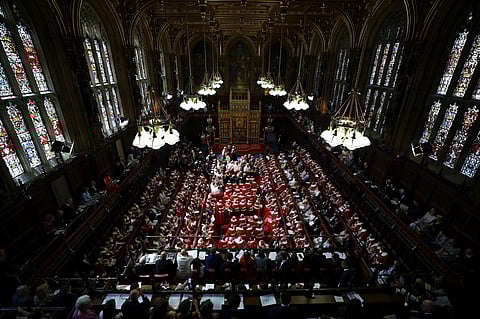 Members of the House of Lords and guests take their seats in the Lords Chamber, ahead of the State Opening of Parliament, in the Houses of Parliament, in London, July 17, 2024.