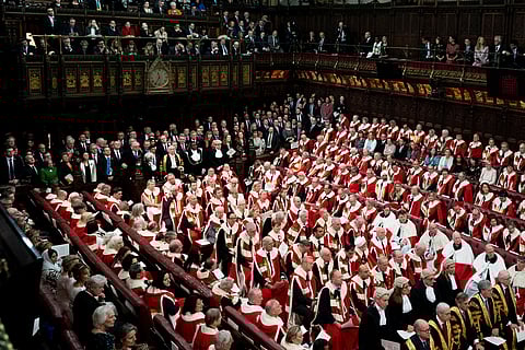 Members of the House of Commons and Lords during the State Opening of Parliament, in the House of Lords, in London, Tuesday, Nov. 7, 2023.
