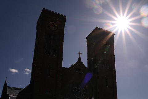 Cathedral of Saints Peter and Paul, which serves as the home church of the Roman Catholic Diocese of Providence, is seen Tuesday, Feb. 24, 2026, in Providence, R.I.