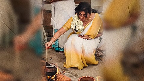 Image of Anna Rajan at Attukal Pongala with her Pongala pot
