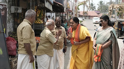 Sobha Surendran meeting people in Palakkad
