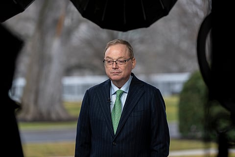 Director of the White House National Economic Council Kevin Hassett stands before a television interview of the White House, Friday, March 6, 2026, in Washington.