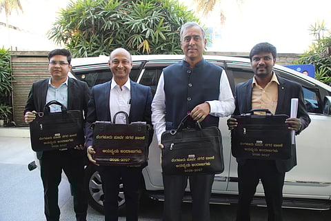 Bengaluru East City Corporation Commissioner D S Ramesh (second from left) with Greater Bengaluru Authority Chief Commissioner M Maheshwar Rao and other officials