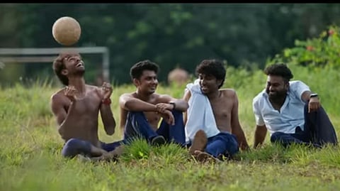 Poster of Vaazha II, showing the four friends sitting in a field