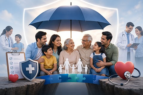 How does family health insurance bridge the healthcare gap across generations?