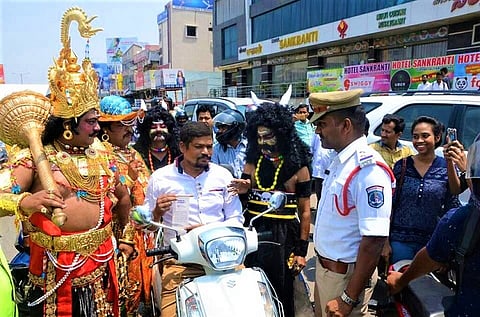 In pics: How commuters in Hyd learnt a lesson on road safety from 'Yama' himself