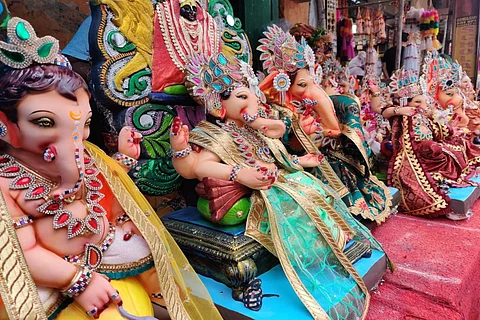 Different varities of Ganesh idols put on display at Dhoolpet