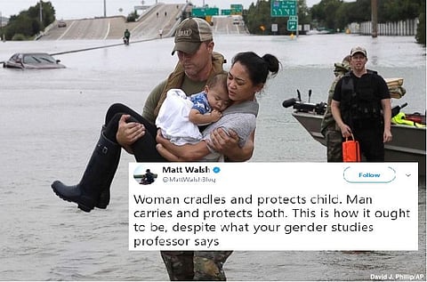 Sexist man uses hurricane Harvey photo to push agenda, gender studies professor shuts him down