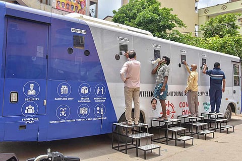 People being tested for the coronavirus in Hyderabad