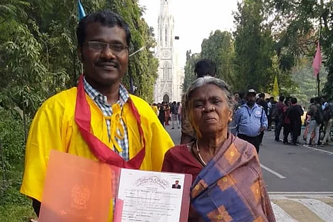 Inigo Sebastian with his mother during his masters graduation