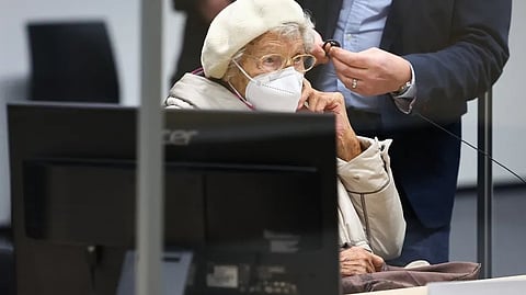97-year-old Irmgard Furchner wearing a mask