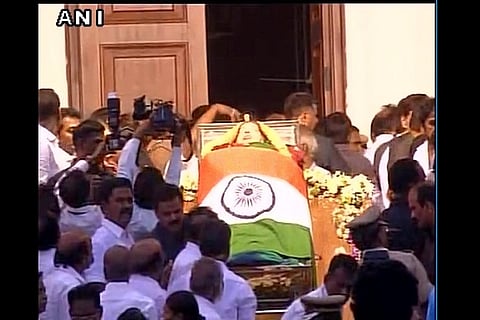 Jayalalithaa's funeral at 4:30 pm today at Marina, body kept at Rajaji Hall in Chennai