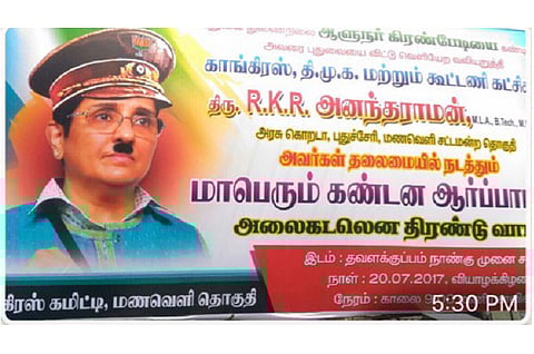 Did Puducherry Congress depict Kiran Bedi as Adolf Hitler?