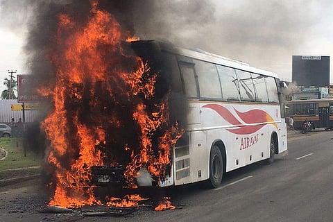 Close shave for 40 passengers as Bengaluru-Chennai KSRTC bus catches fire