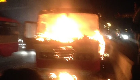 Bengaluru-bound government bus catches fire, one woman killed