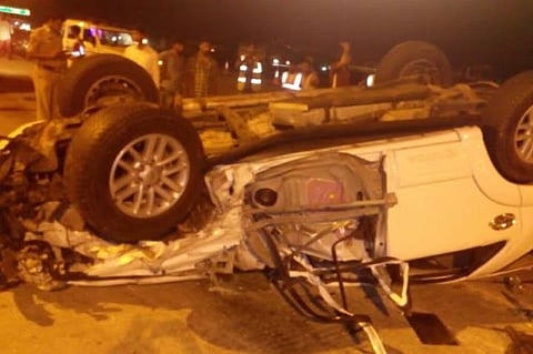 Close shave for Andhra minister Kollu Ravindra as car overturns in road accident
