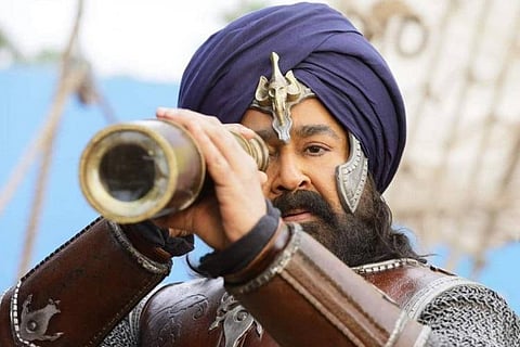 Actor Mohanlal as Kunjali Marakkar in the poster of the movie Marakkar Arabikkadalinter Simham
