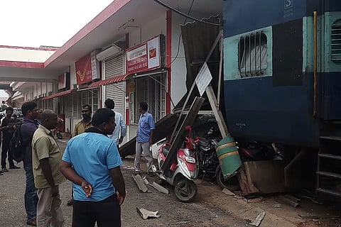 In pictures: Train moving backwards crashes into Nagercoil station building