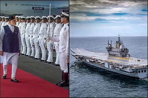 PM Modi at the commissioning ceremony of India's first indigenous aircraft carrier INS Vikrant