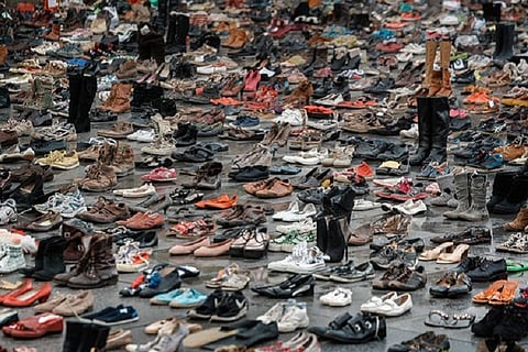 Video: How 20,000 shoes stood as protesters ahead of UN Climate Summit