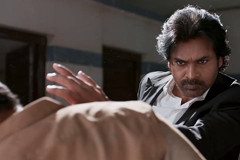 Pawan Kalyan seen as a lawyer in a screengrab from 'Vakeel Saab'.
