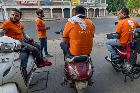 Swiggy delivery executives waiting for the order