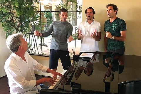 Watch: Tennis champions Federer, Djokovic, Dimitrov and Haas in a boy band? We love it!