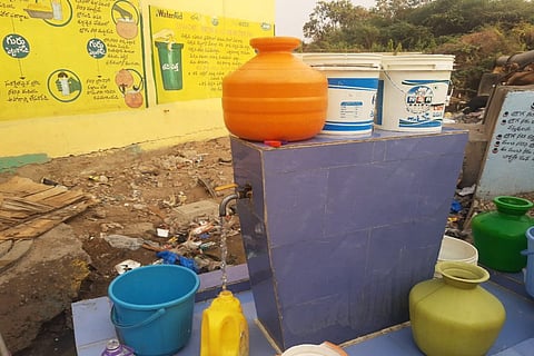 The only drinking water tap at Indira Gandhi basti