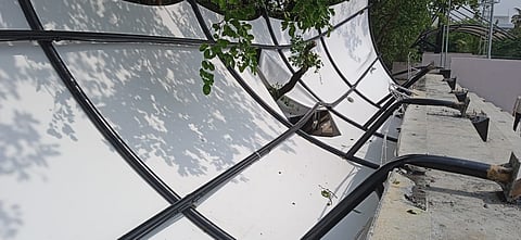 The broken gallery section at the Atal Bihari Vajpayee stadium in Bengaluru