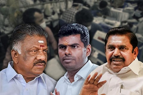 A stylised image of OPS, Annamalai and EPS