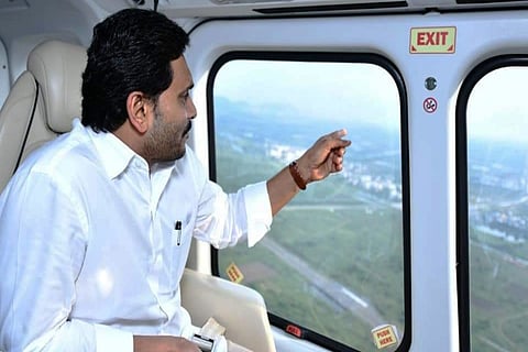 CM YS Jagan taking an aerial view a flood prone area