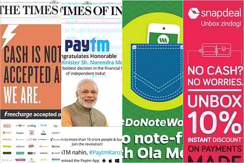 E-commerce companies are bombarding us with front page ads after demonetisation