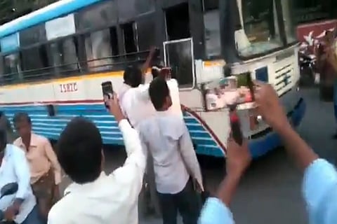 Video: Temporary TSRTC driver attacked in Khammam, allegedly by striking employees
